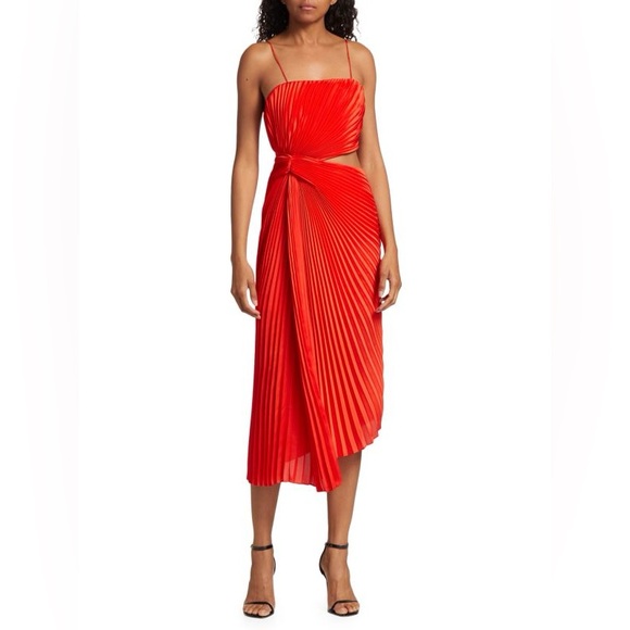 Alice + Olivia Fayeth Pleated Cutout Midi Dress